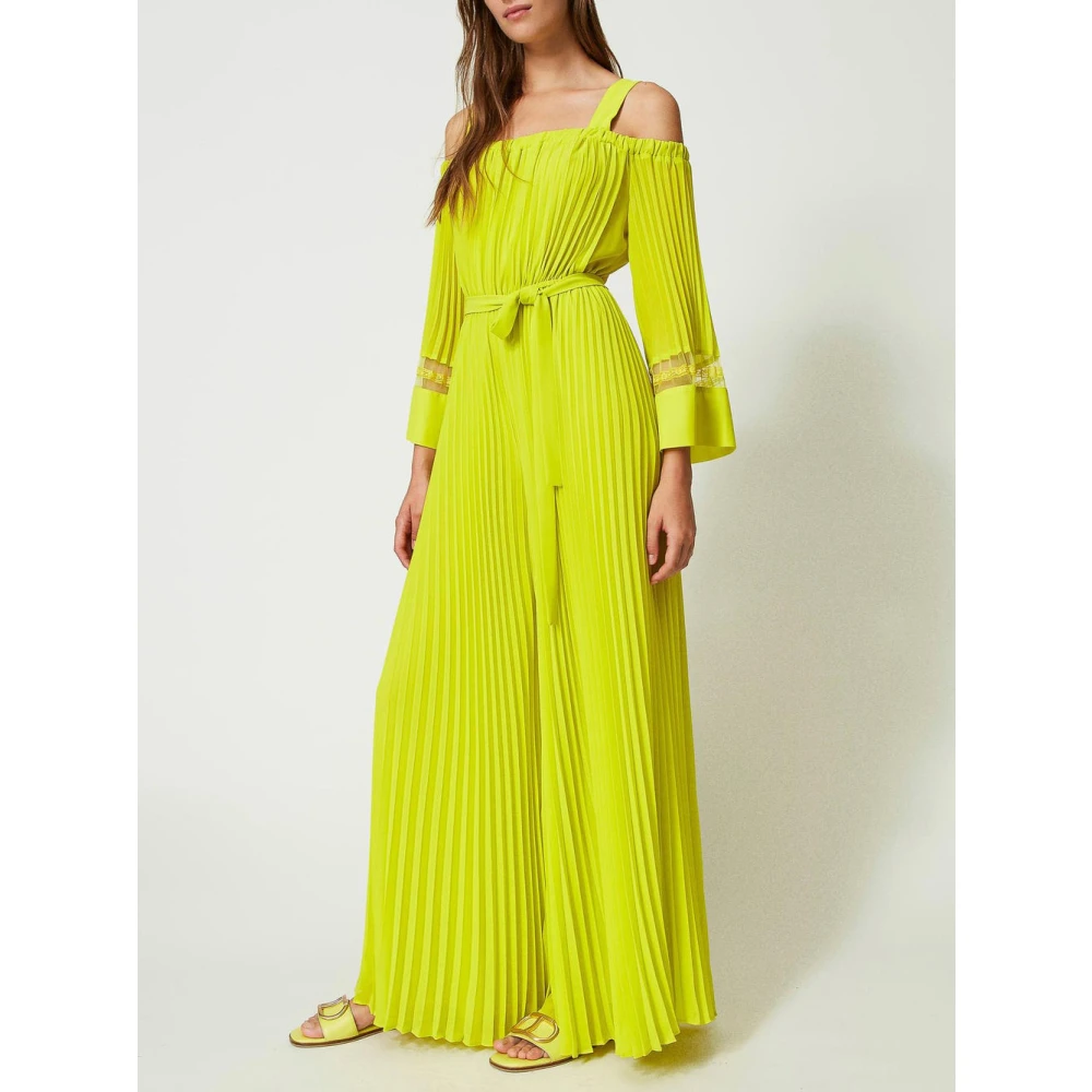 Twinset Georgette Plissé Jumpsuit Green Dames
