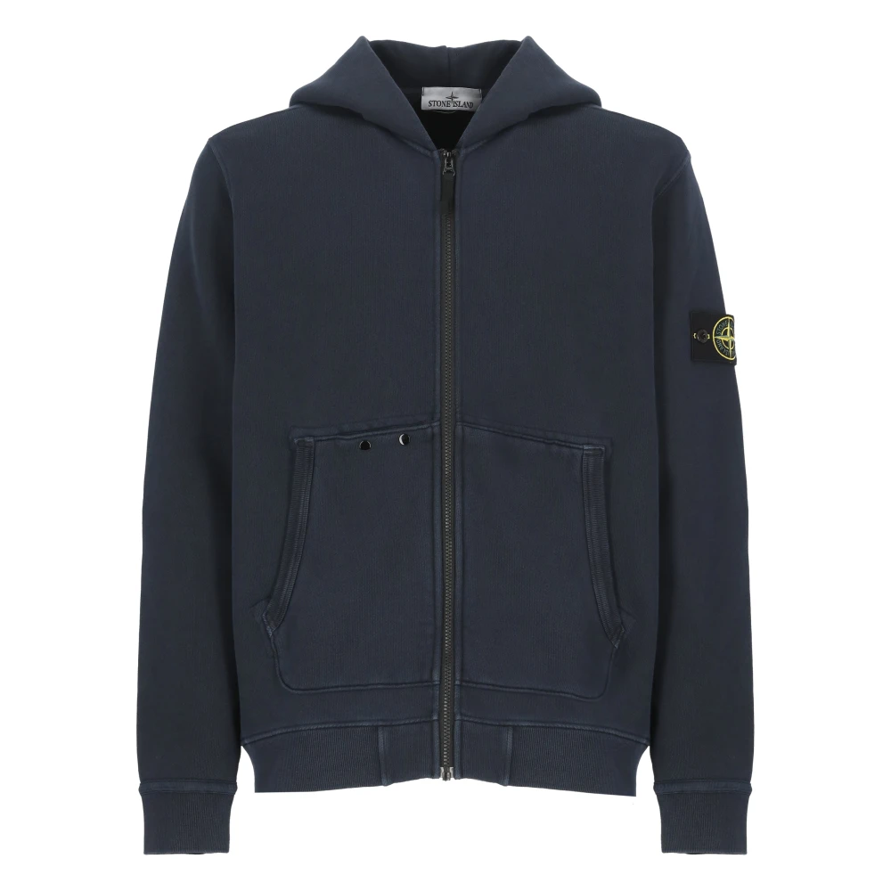 Stone Island Blå Bomull Huvtröja med Dragkedja Blue, Herr