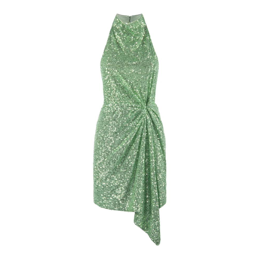 Nenette Mintgroene Paillettenjurk Open Rug Gedrapeerd Green Dames