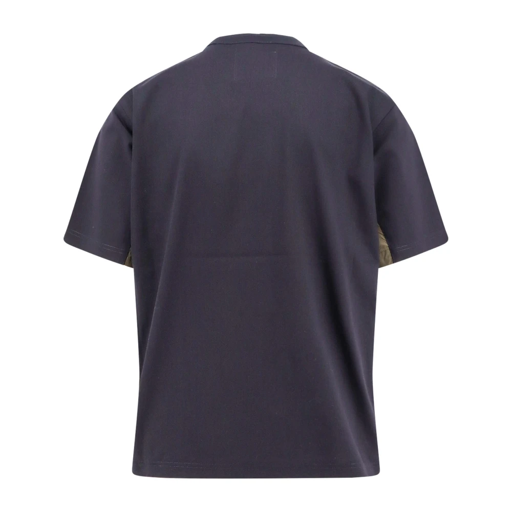 Sacai Katoenen T-shirt met Nylon Inzetstukken Blue Heren