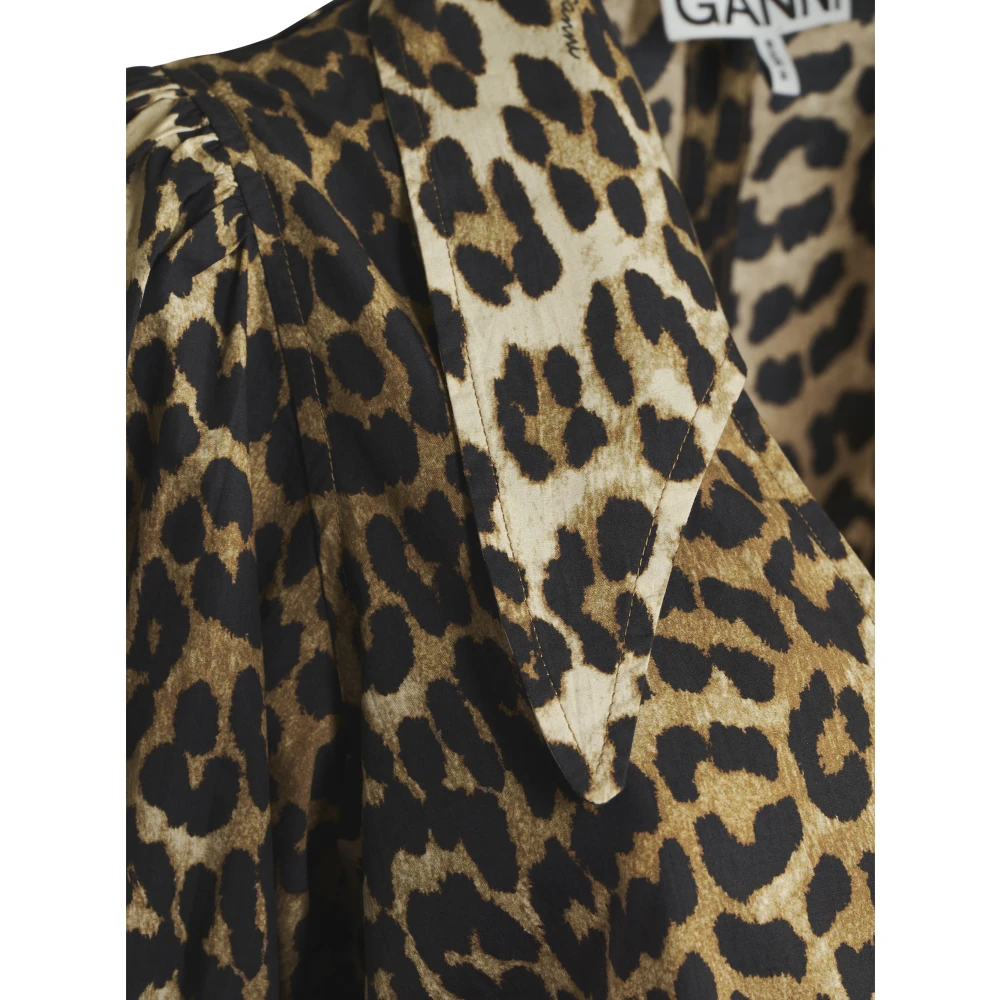 Ganni Bruine Poplin V-hals Lange Jurk Brown Dames