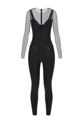 Jumpsuit i jersey och tyll med elastiska band