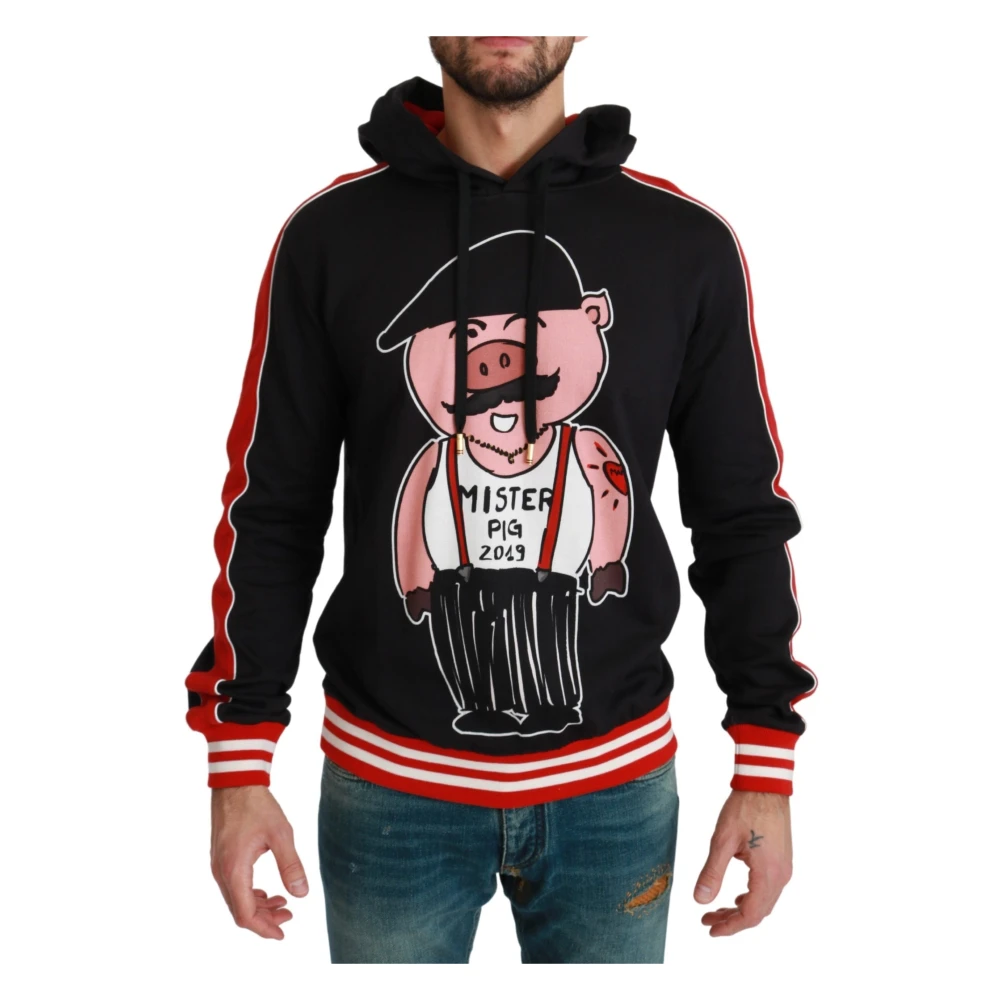 Dolce & Gabbana Men's Black Elegant Hooded Jumper With Multicolor Motif Extra Small