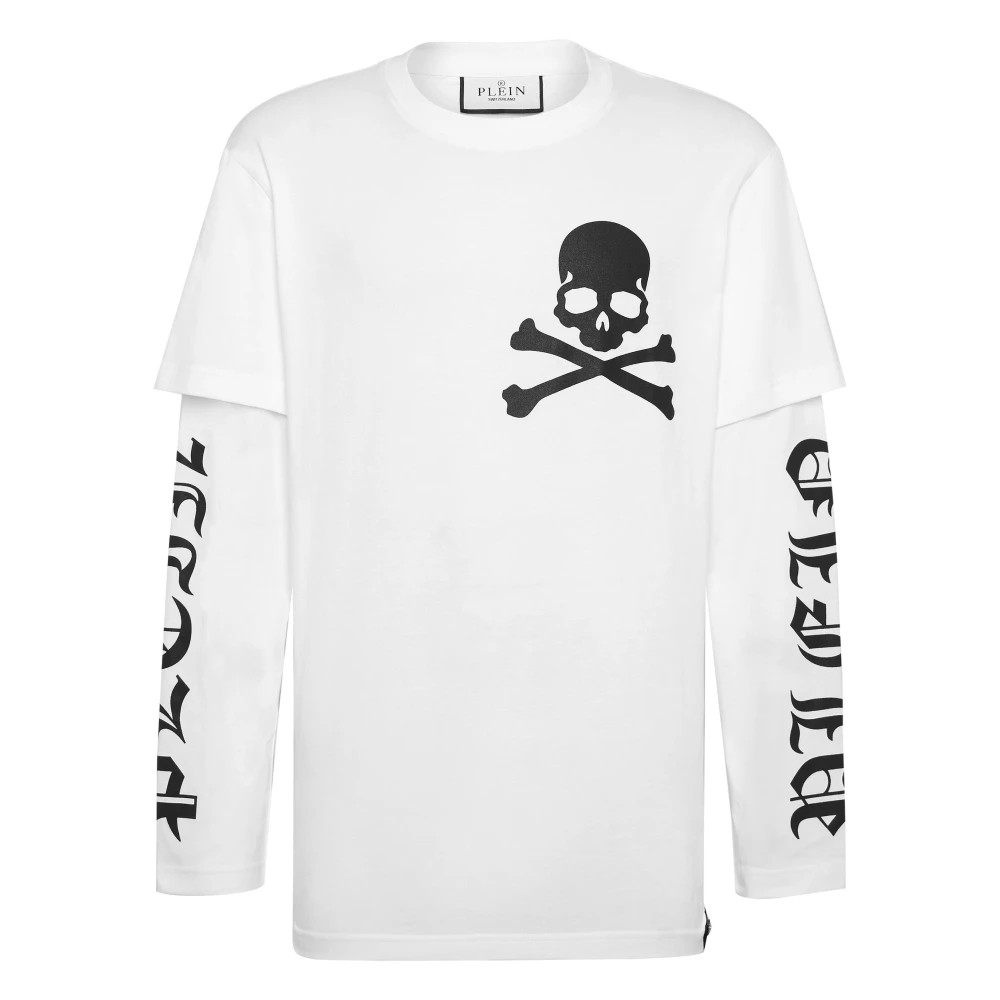 Philipp Plein Herr Vit Toppar 2XL, Bomull, T-Shirt Round Neck Double Sleeve Gothic Plein