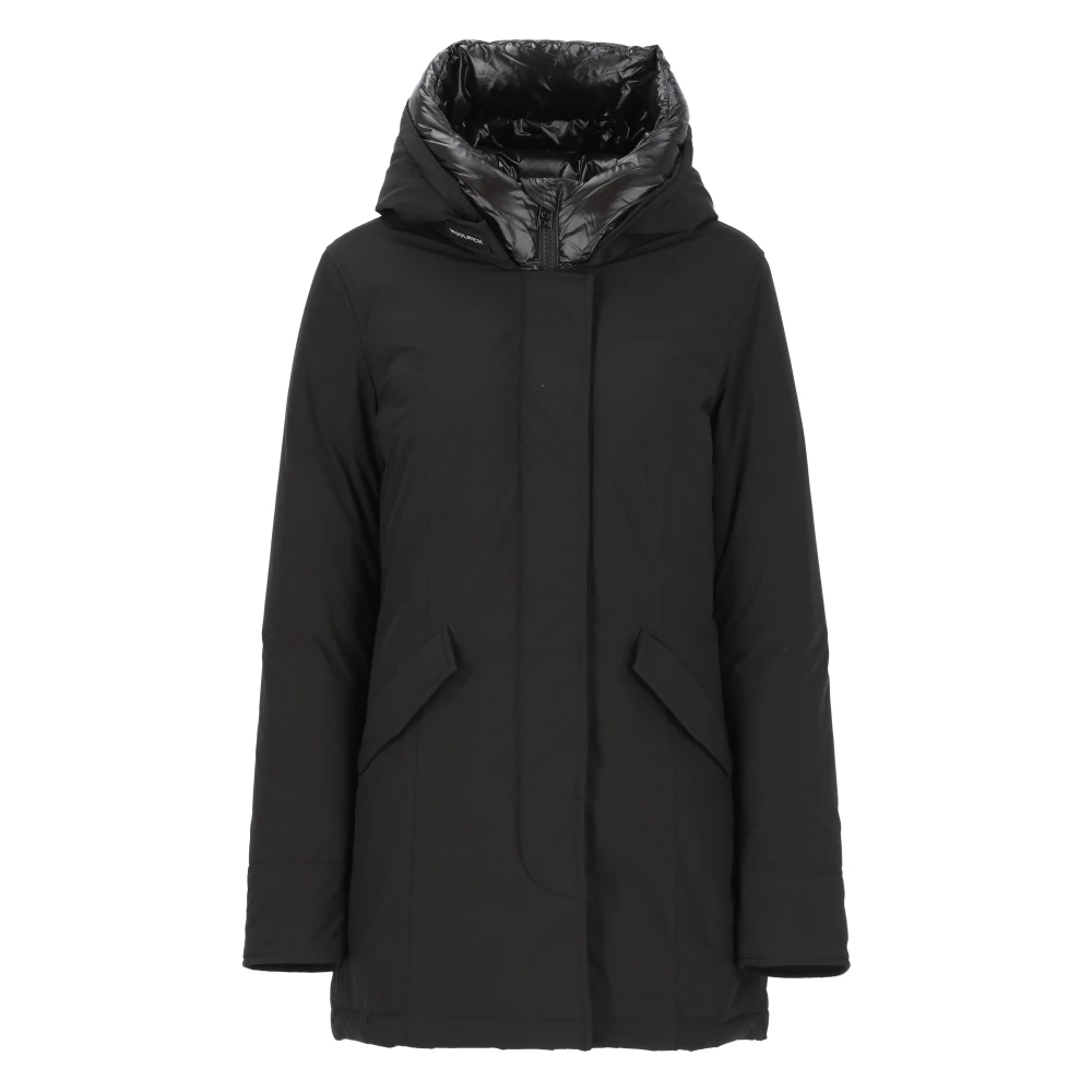 Woolrich Zwarte Parka met Logo Capuchon Black Dames