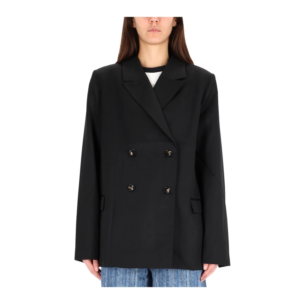 Ganni Women's Black Blazers, S, Double-Breasted Oversized Blazer