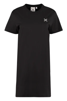 Asymmetrisk T-shirsklänning med fåll