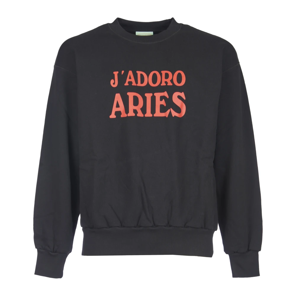 Aries Zwart Crew Neck Sweatshirt met J'adoro Schrijven Black Heren