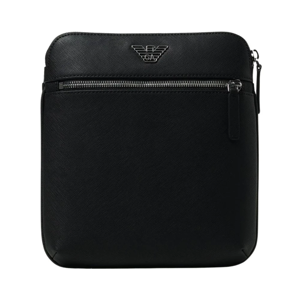 Emporio Armani Saffiano Effect Crossbody Bag - Male - Cross Body Messenger - Black - One Size - Bags