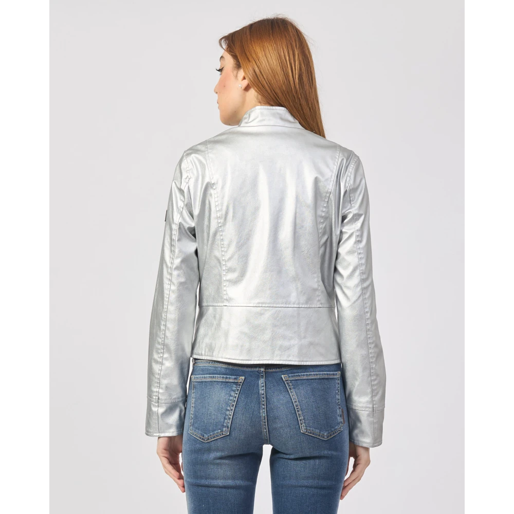 YES ZEE Gouden Kort Jack met Logo Gray Dames