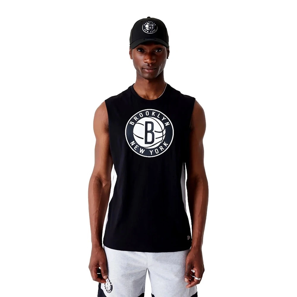 new era Zwarte Nets Kleurblok Mouwloze Tee Black Heren