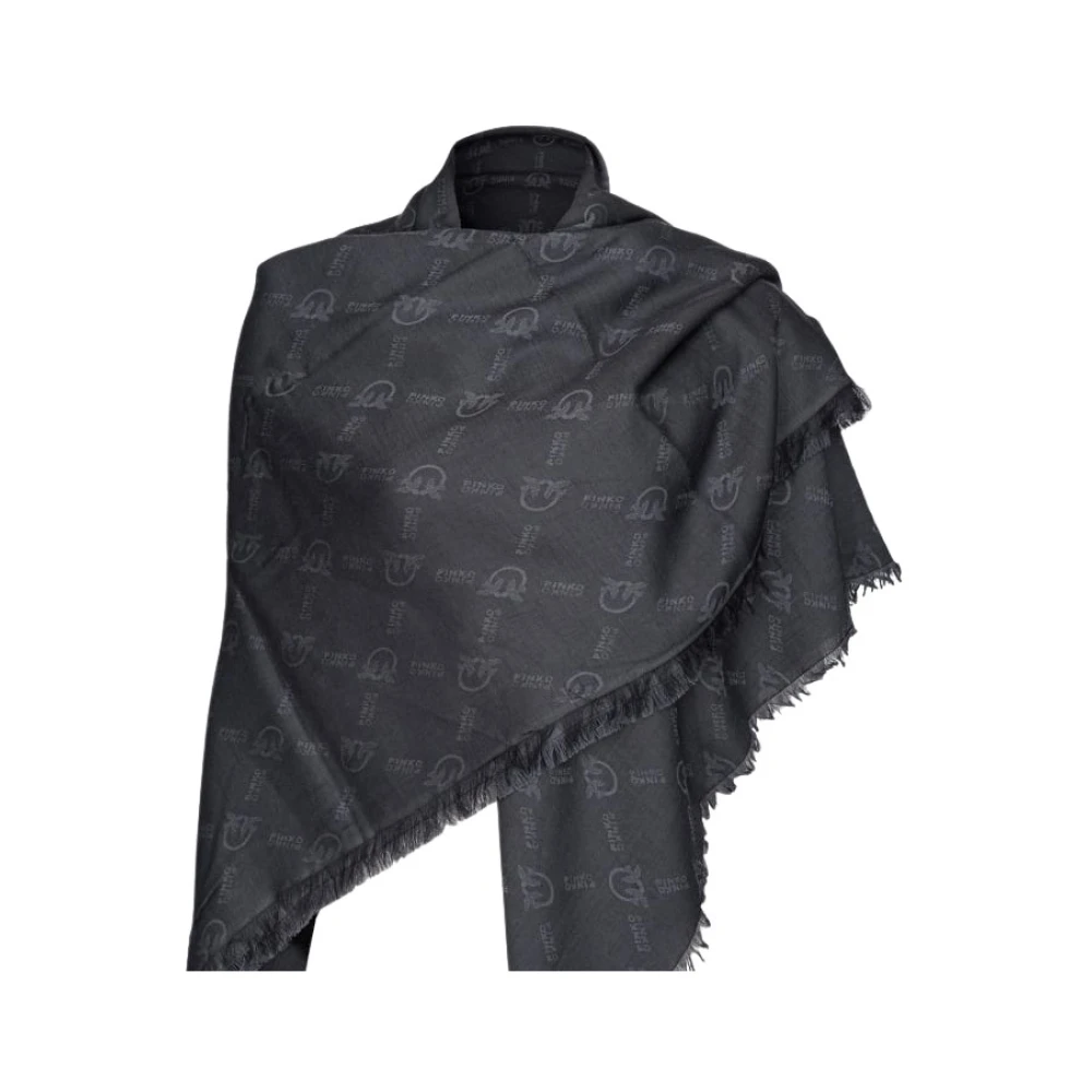 Pinko Svart bomull och modal jacquard halsduk med Monogram design Black, Dam