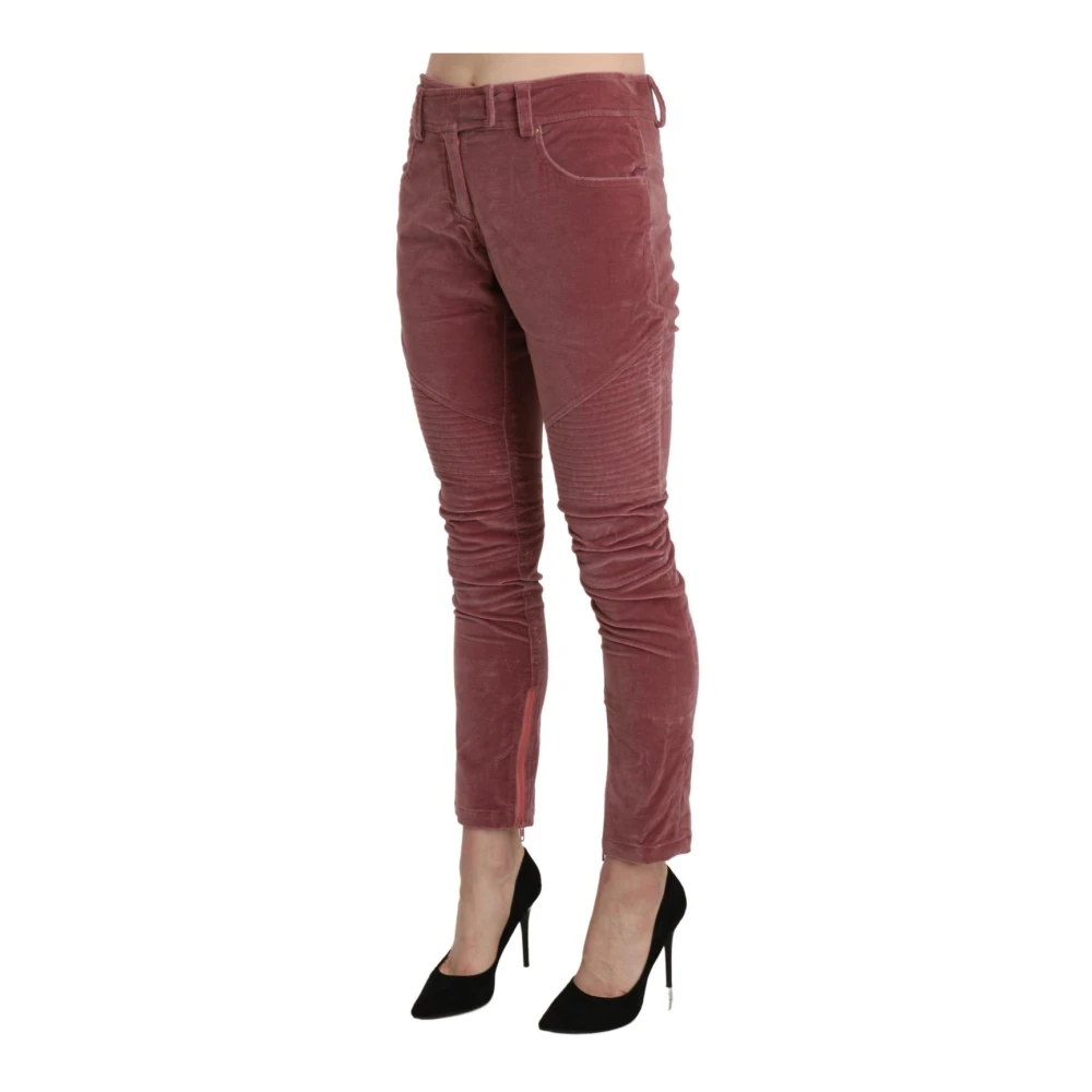 Ermanno Scervino Women's Red Slim-Fit Trousers, Xs, Velvet Skinny Zip Trousers