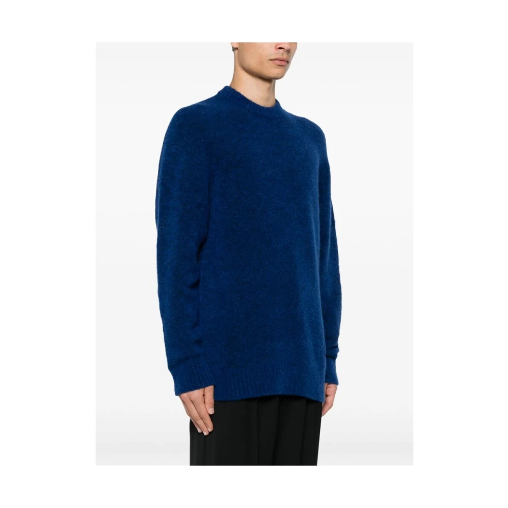 Laneus Blauwe Alpaca Gebreide Trui Blue Heren