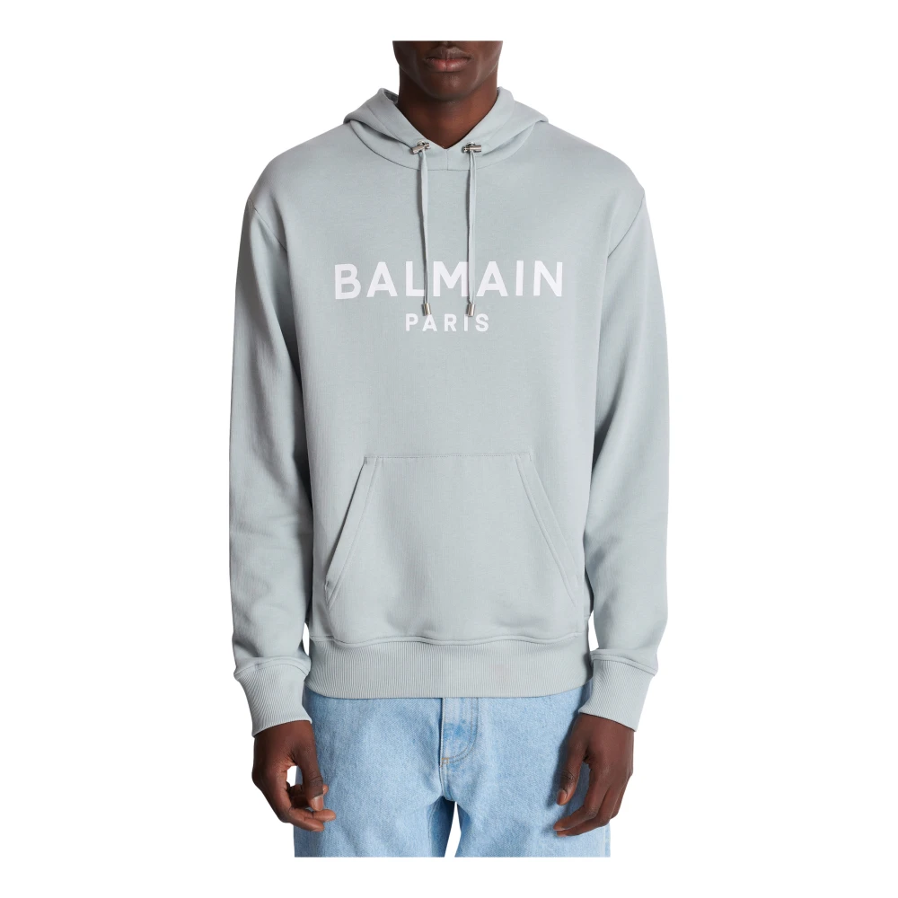 Balmain Printed Pari Hoodie Gray Heren