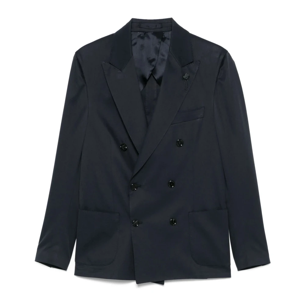 Lardini Blauwe Katoenen Blazer Dubbele-Breasted Jas Blue Heren
