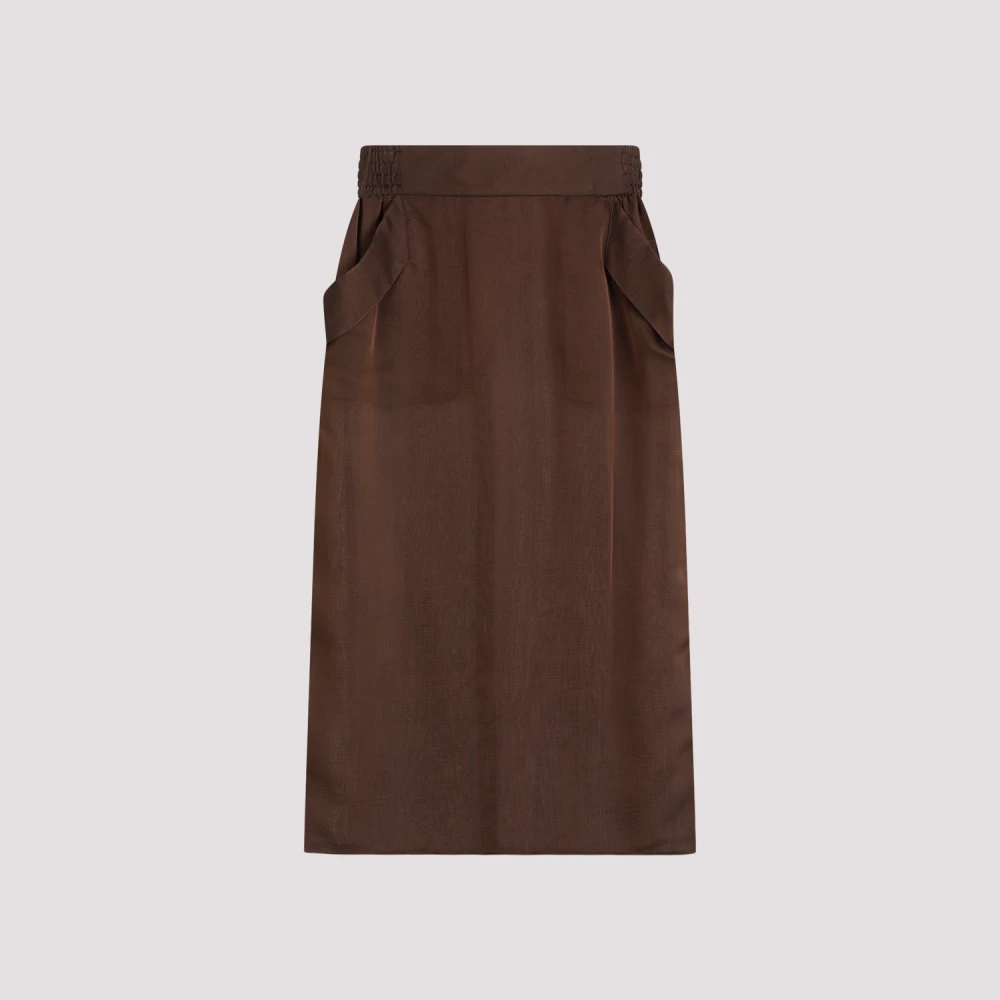 Saint Laurent Zijden Midi Rok Brown Dames