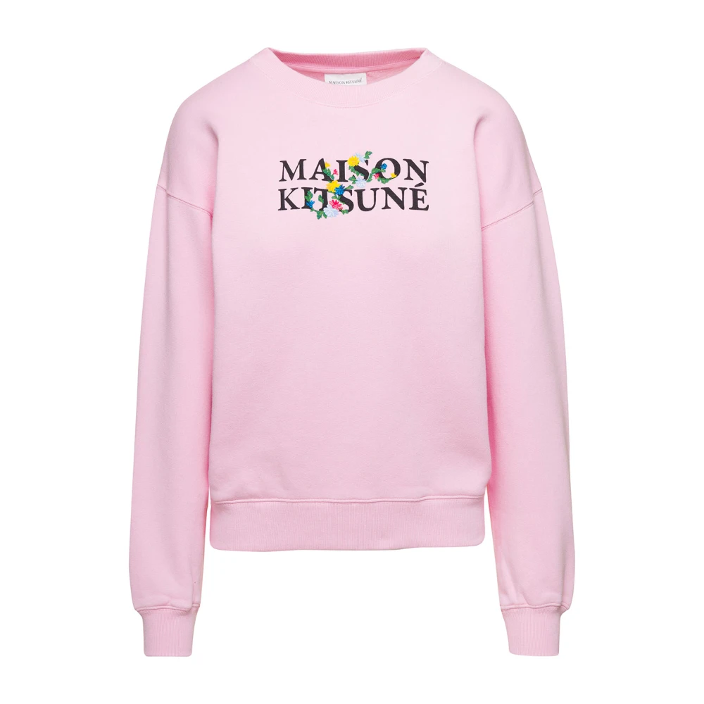 Maison Kitsuné Roze Logo Print Crewneck Sweatshirt Pink Dames