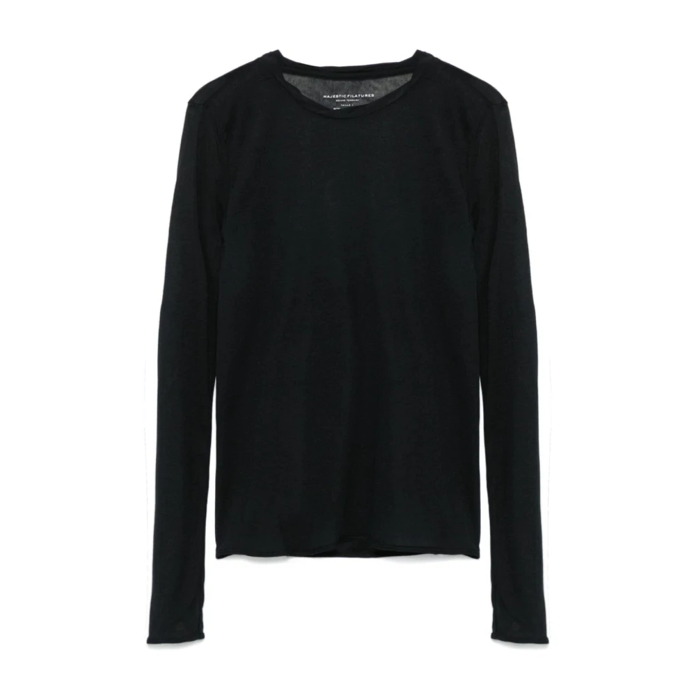 Majestic filatures Zwarte Crew Neck Gebreide Trui Black Dames