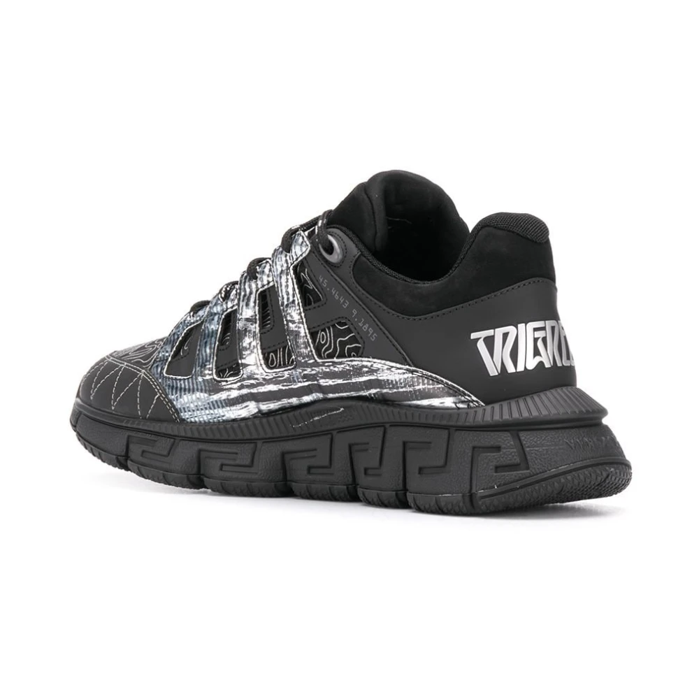 Versace Zwarte Leren Trigreca Lage Sneakers Black Heren