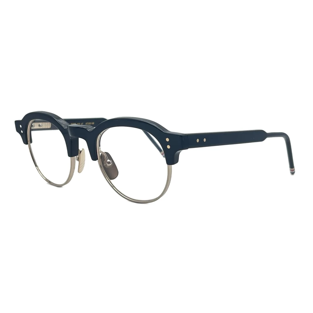 Thom Browne Navy Goud Oval Bril Japan Gemaakt Blue Heren