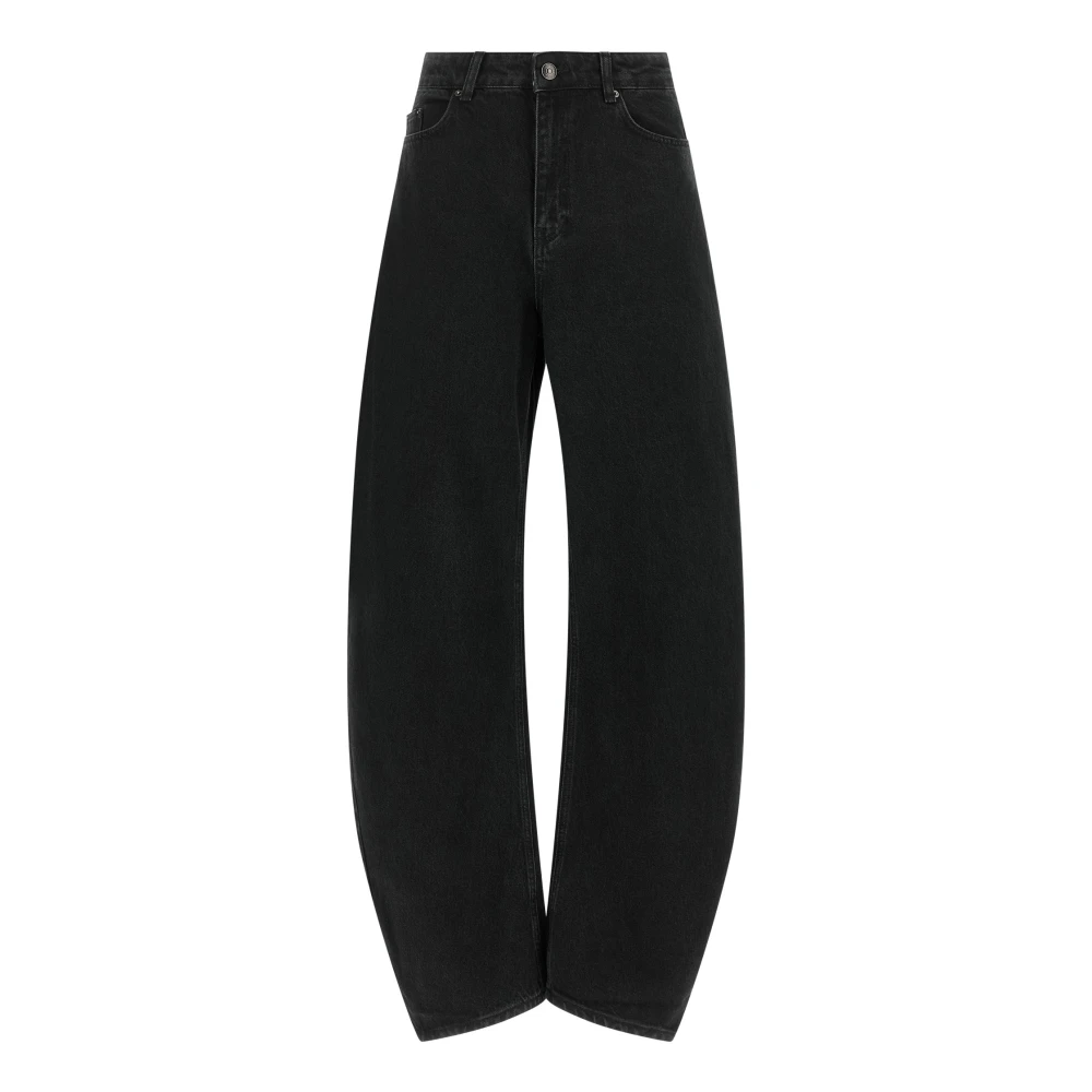 Rotate Birger Christensen , Wide Jeans, Female, Black, W25, Draped Barrel Leg Jeans