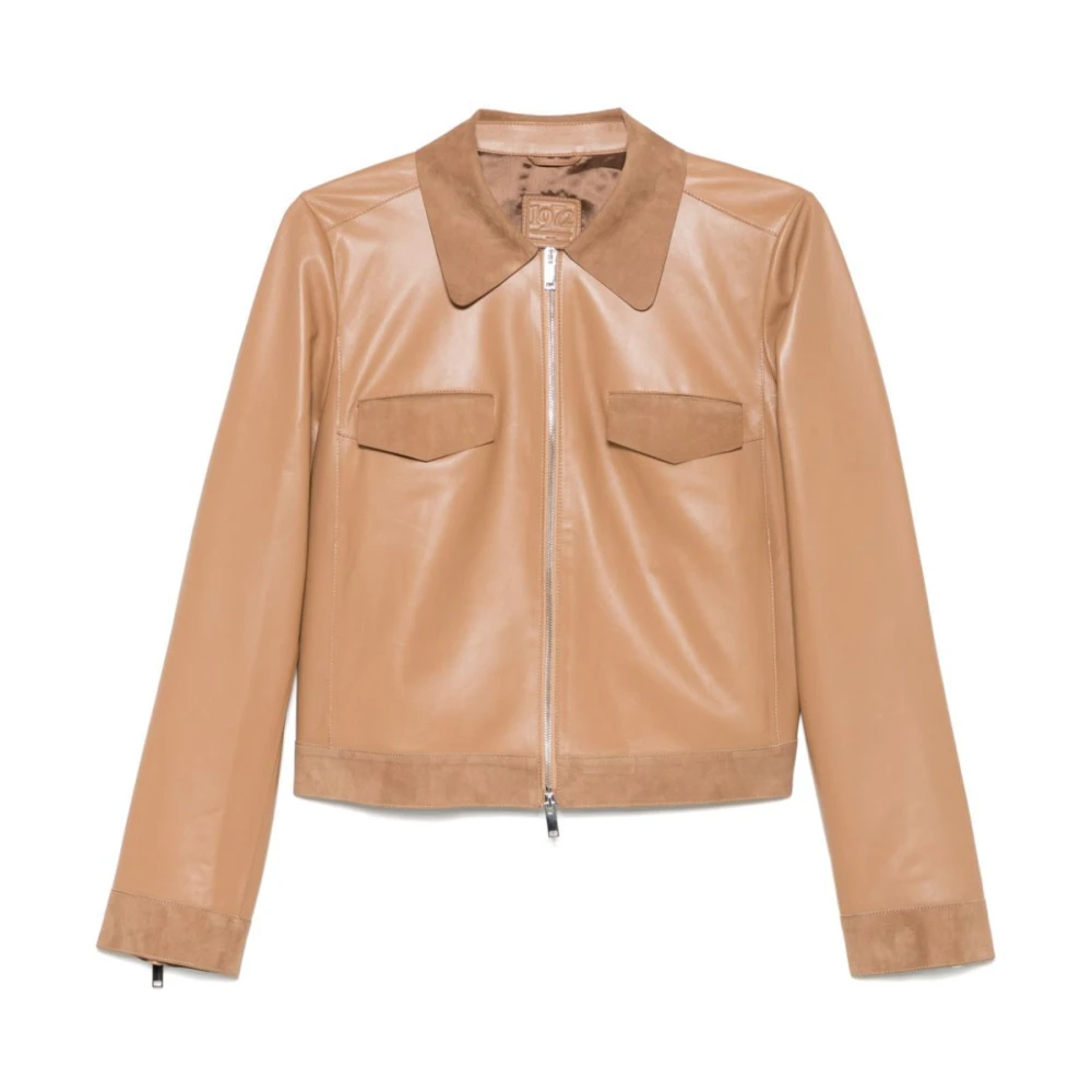 1972 Desa Bruine Leren Jas met Ritssluiting Beige Dames