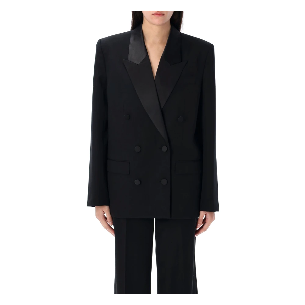 Anine Bing Zwarte Wol Ross Blazer Jas Black Dames