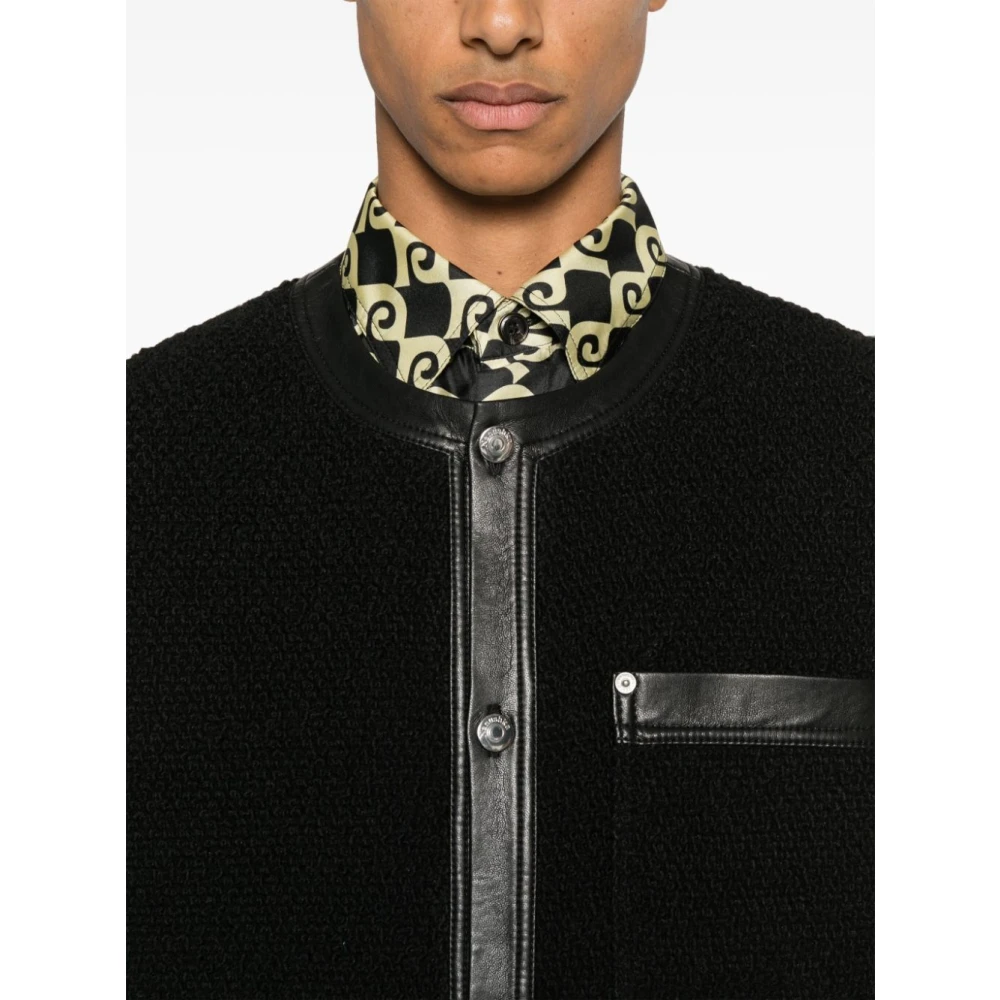 Nanushka Minimalistische Bouclé Tweed Jas met Leren Afwerking Black Heren