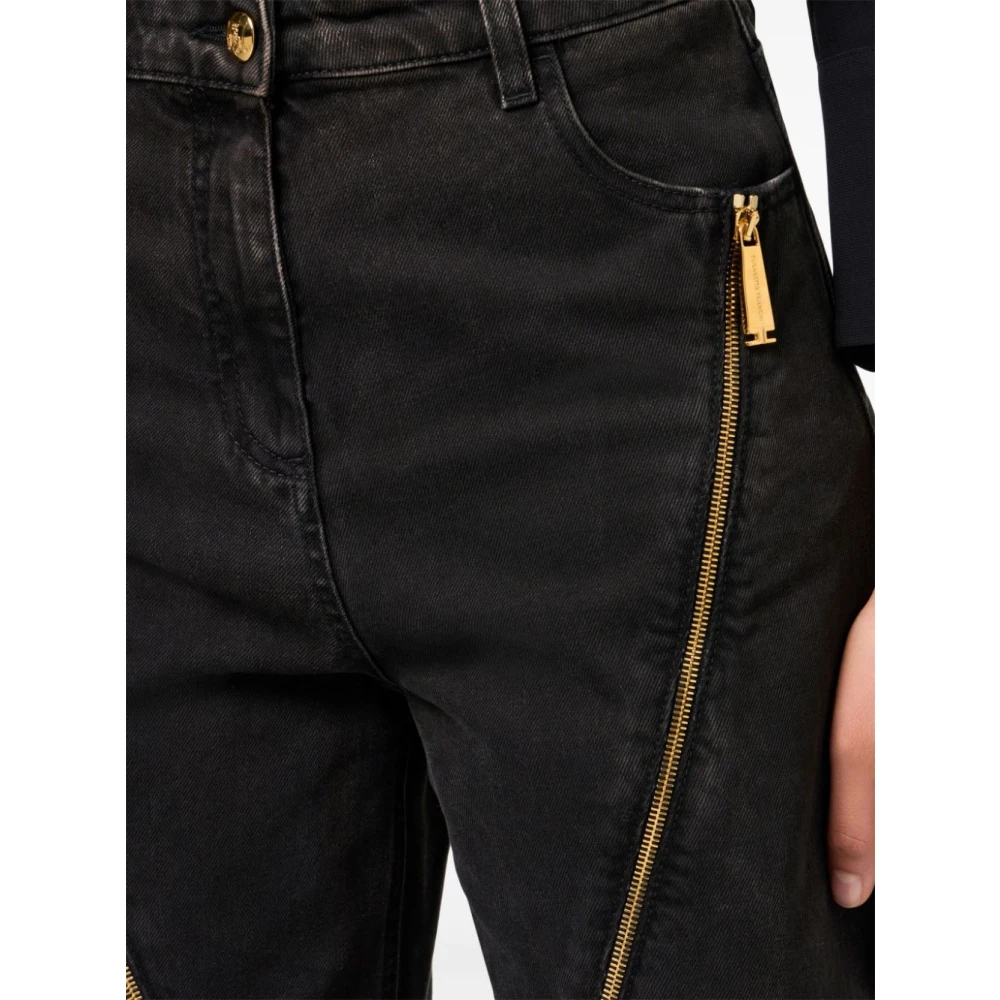 Elisabetta Franchi Zwarte Wijde Pijp Rits Voor Jeans Black Dames
