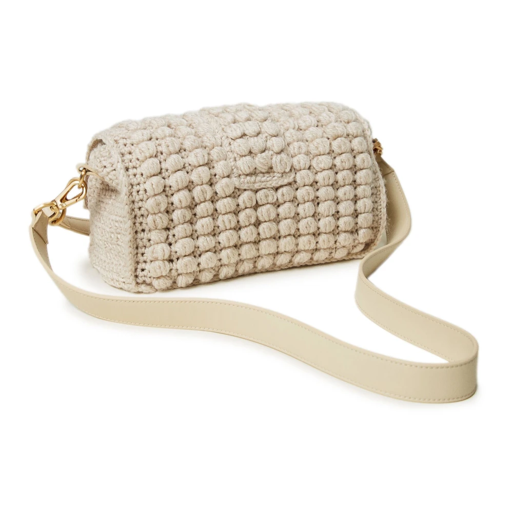 Twinset Tricot Schoudertas met Leren Details Beige Dames