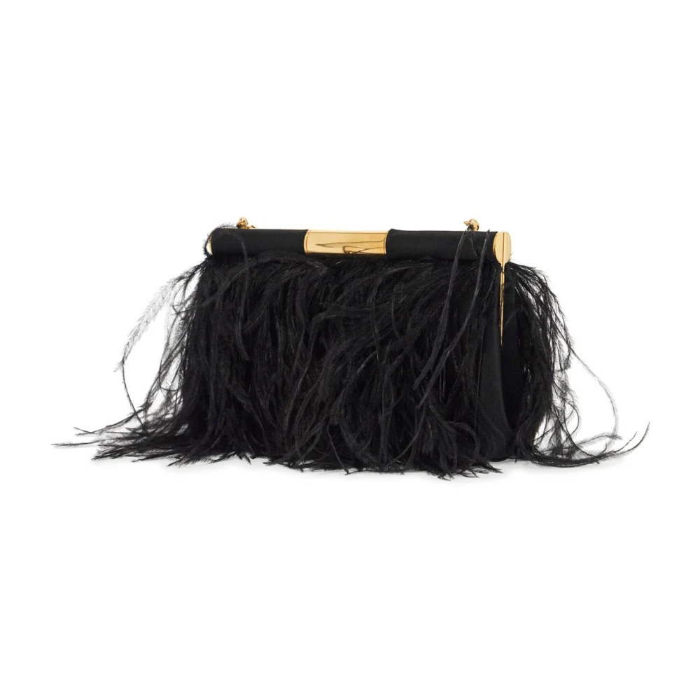 Dolce & Gabbana Zijden Veren Schoudertas met Ketting Black Dames