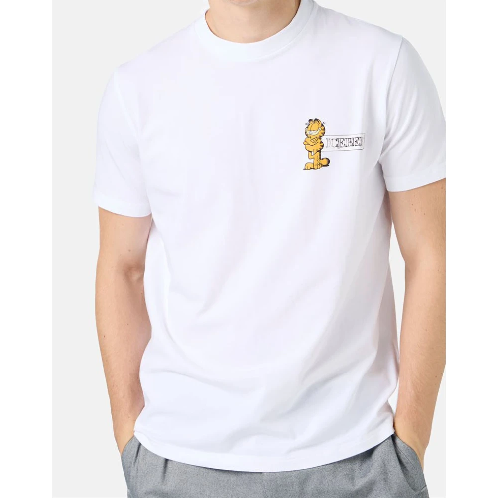 Iceberg Slim-fit wit T-shirt in stretch jersey met Garfield-print en logo White Heren
