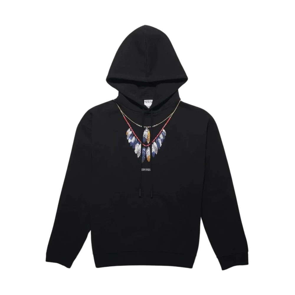 Marcelo Burlon Hoodie med fjädrar och dubbel kedja Black, Herr