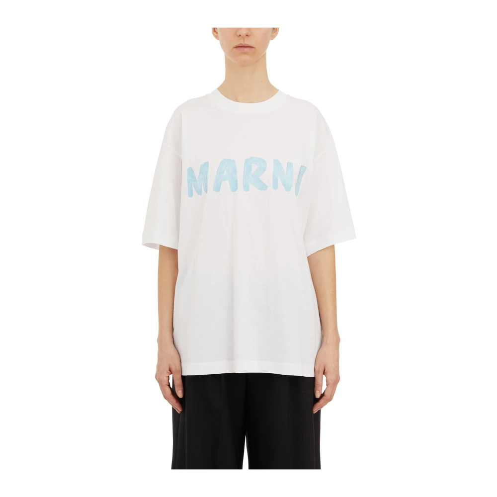 Marni Katoen Logo T-Shirt White Dames