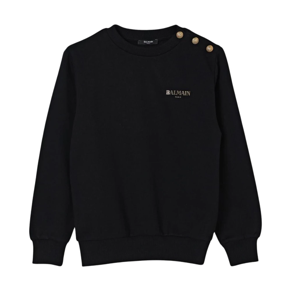 Balmain Unisex Kids Black Logo Button Detail Sweatshirt - Kids Sweatshirts - 8 Y - Kids