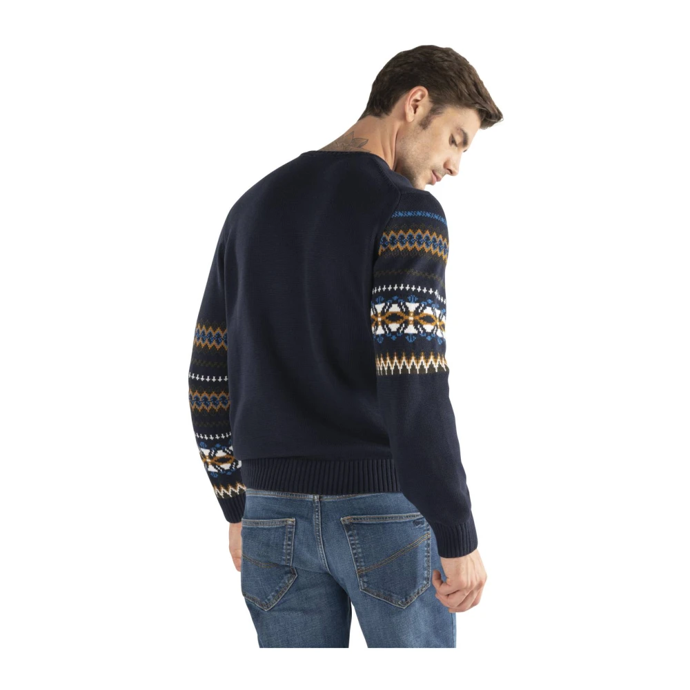 Harmont & Blaine Blauw Multicolor Gevlochten Crewneck Trui Multicolor Heren