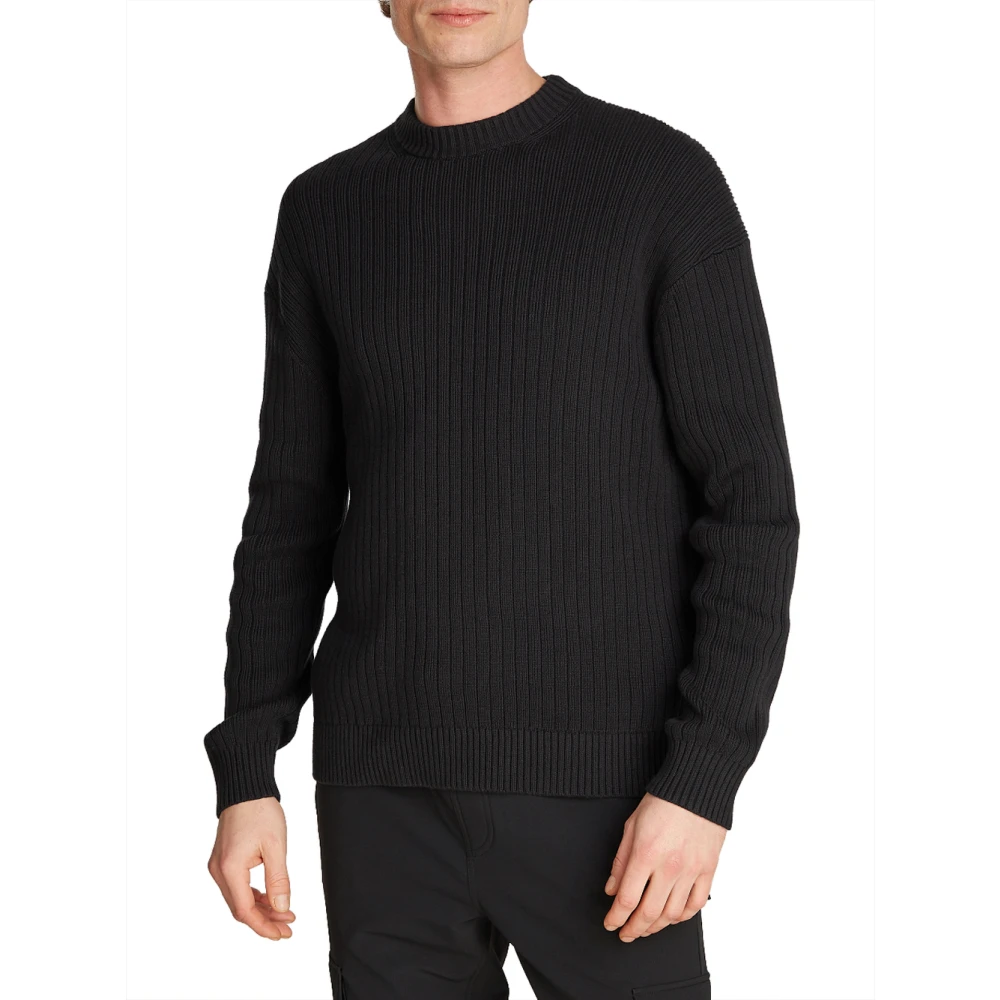 Calvin Klein Zwarte Geribbelde Trui Lineaire Stijl Black Heren