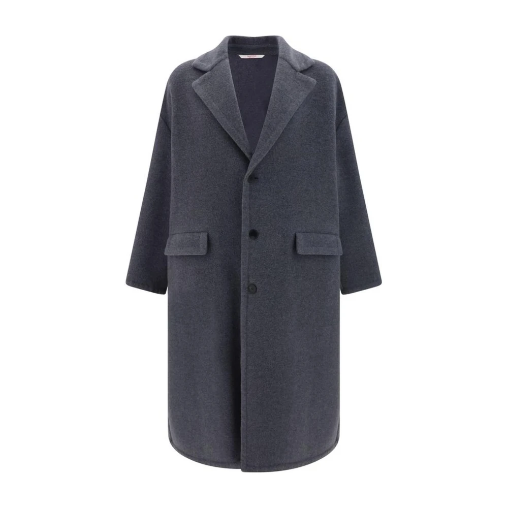 Valentino Gemêleerd Patroon Wollen Jas met Revers Gray Heren