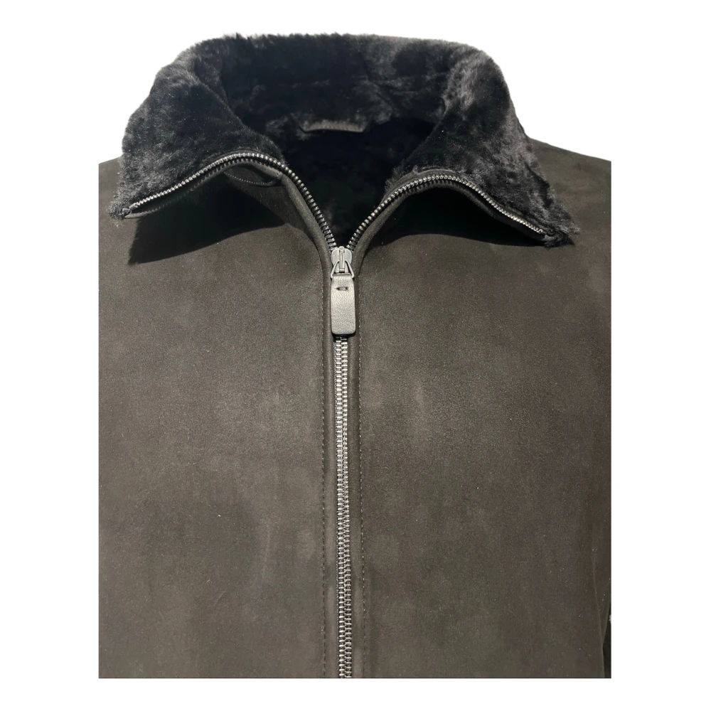 Emporio Armani Zwarte Shearling Ritsjas Aw24 Black Heren
