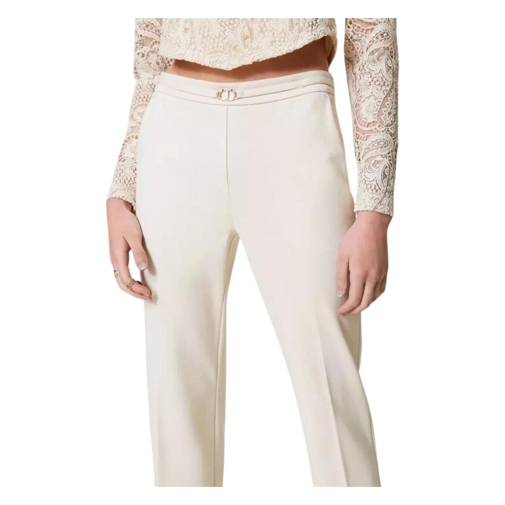 Twinset Crème Milano Broek met Metalen T Beige Dames
