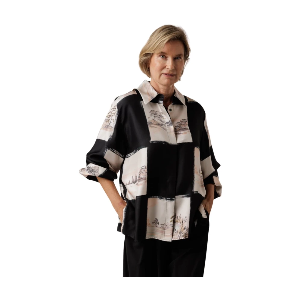 Momoni Gedrukte Blouse met Kraag en Plooidetail Multicolor Dames