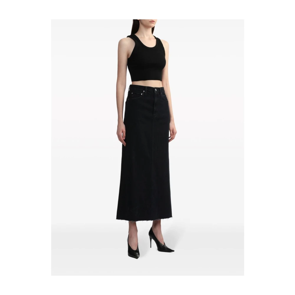 Agolde Zwarte denim rok met rafelige zoom Black Dames