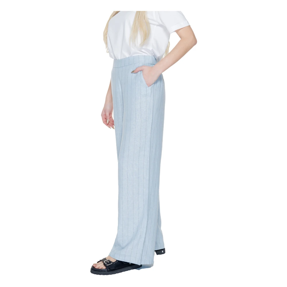 Vero Moda Wijde Gestreepte Linnen Palazzo Broek Blue Dames