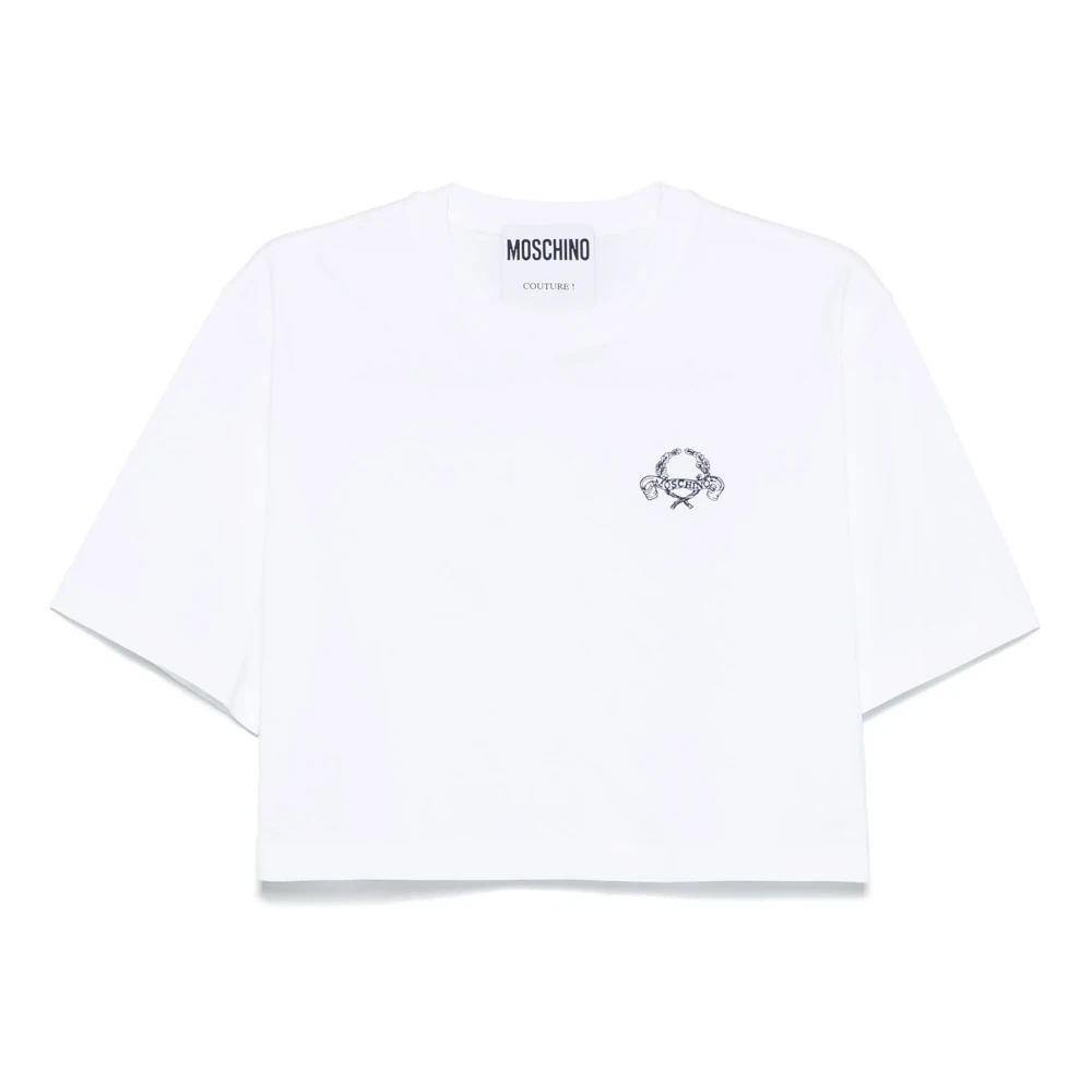 Moschino Wit Geborduurde Cropped T-shirt White Dames