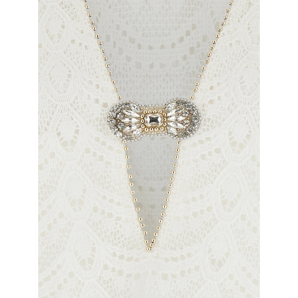 Anjuna Witte V-hals Katoenen Jurk met Juweeldetail White Dames