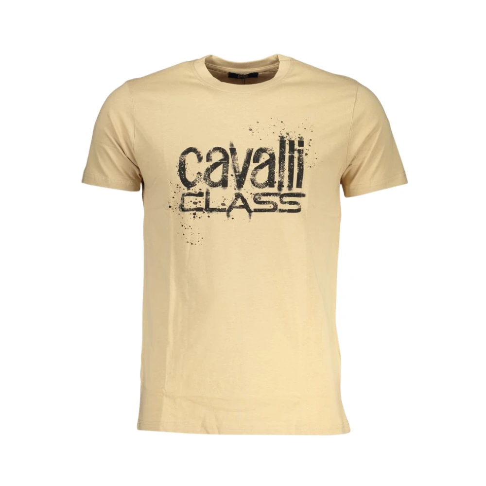 Cavalli Class Beige Katoenen Logo Print T-shirt Beige Heren