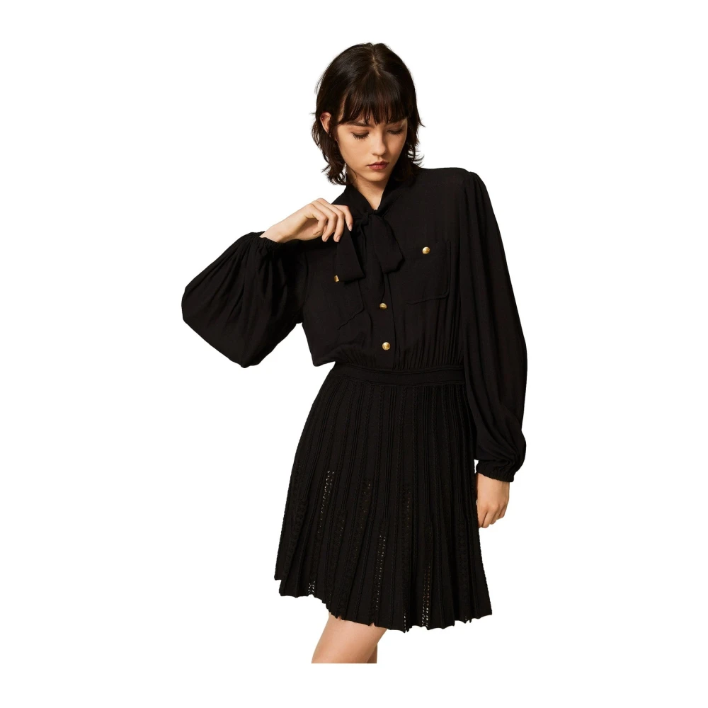 Twinset Donna Nero Abito Corto In Maglia Con Fiocco - Immagine 5