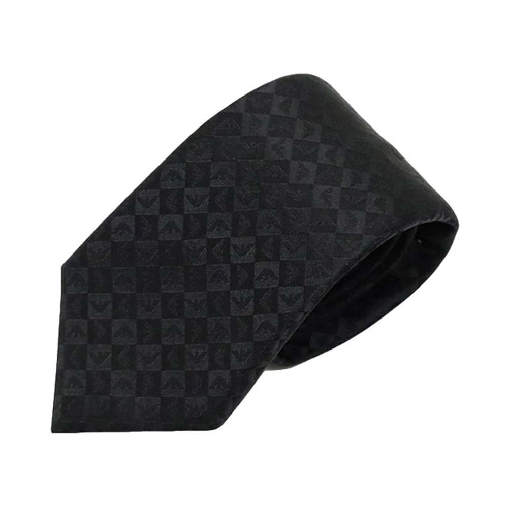 Emporio Armani Uomo Nero Cravatta Jacquard Con Aquila E Motivo Check