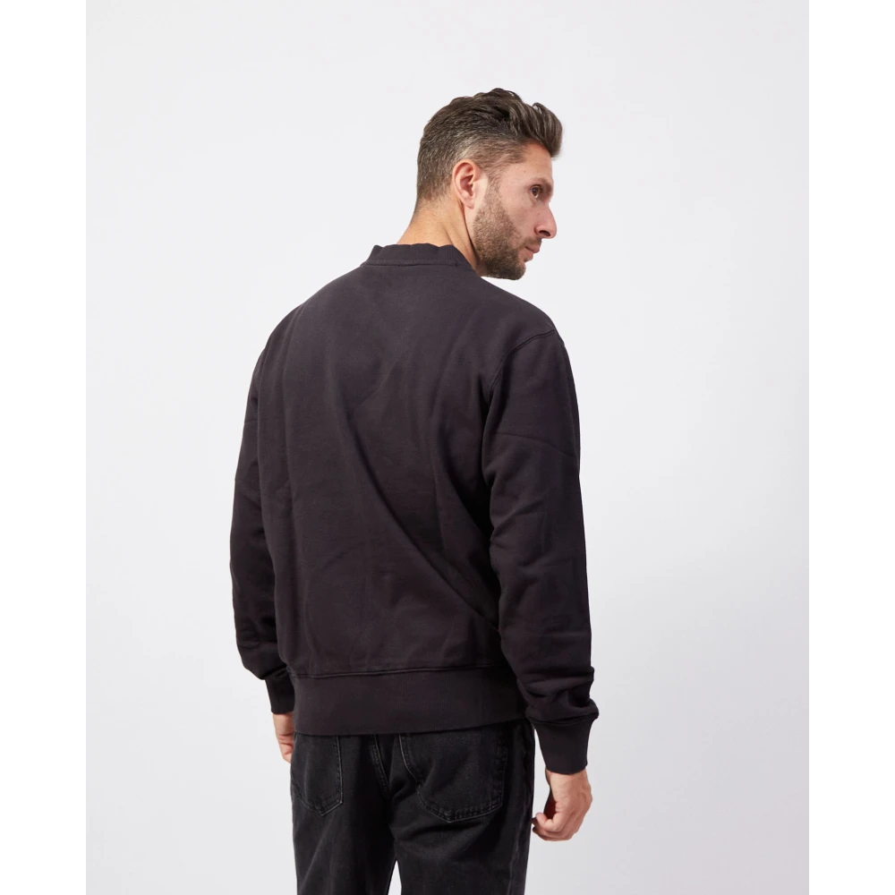 Hugo Boss Zwarte Katoenen Ronde Hals Geborduurde Trui Black Heren